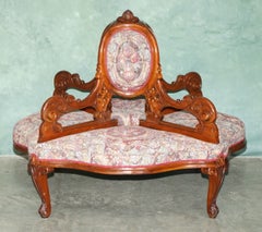 TETE A TATE 19TH CENTURY ViCTORIAN CARVED WALNUT FOUR SEAT CONVERSATION COUCH
