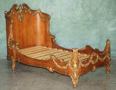 RARE PAiR OF FRENCH LOUIS XV REVIVAL HARDWOOD & GILTWOOD BEDS CIRCA 1890