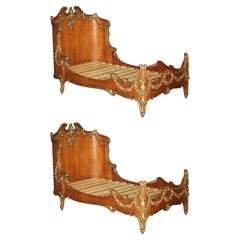 RARE PAiR OF FRENCH LOUIS XV REVIVAL HARDWOOD & GILTWOOD BEDS CIRCA 1890