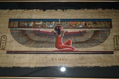 LARGE 68 X 125CM DECORATiVE HAND PAINTED EGYPTIAN PAPYRUS OF WINGED GODDESS ISIS