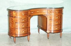 FINE IMPORTANT ViCTORIAN MARQUETRY INLAID HARDWOOD SATINWOOD KIDNEY LIBRARY DESK