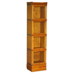 ANTIQUE MODULAR HONEY OAK & GILT BRASS STACKiNG BOOKCASE GLAZED RETRACTING DOORS