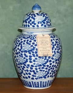 PAiR OF LARGE EXDISPLAY RALPH LAUREN BLUE & WHITE CHINESE STYLE TEMPLE JARS 61CM