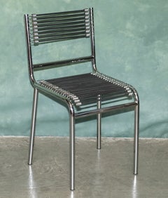 SET OF SiX DESIGNER RENÉ HERBST SANDOWS CHROME & ELASTIC CORD DINING CHAIRS 6
