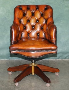 ViNTAGE CHESTERFIELD TUFTED LEATHER CAPTAINS DESK OFFICE CHAIR HEIGHT & TILT