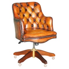 ViNTAGE CHESTERFIELD TUFTED LEATHER CAPTAINS DESK OFFICE CHAIR HEIGHT & TILT