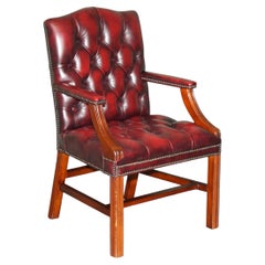 LOVELY GEORGIAN STYLE OXBLOOD LEATHER & HARDWOOD GAINSBOROUGH LIBRARY ARMCHAiR