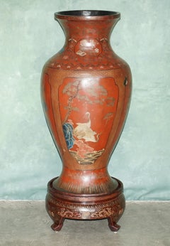 MONUMENTAL JAPANESE MEIJI LACQUERED PAPiER-MÂCHÉ FLOOR VASE C.1900