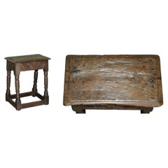 IMPORTANT CHARLES II 17TH CENTURY 1660 CARVED OAK S-SCROLL JOINED JOiNT STOOL