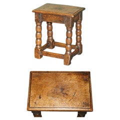 FINE LATE 17TH / EARLY 18TH CENTURY ENGLISH OAK BOBBIN TURNED JOiNT STOOL C.1700