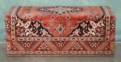 LARGE VICTORIAN TURKEY WORK KiLIM CARPET UPHOLSTERED OTTOMAN FOOTSTOOL TRUNK