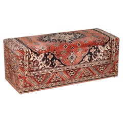 LARGE VICTORIAN TURKEY WORK KiLIM CARPET UPHOLSTERED OTTOMAN FOOTSTOOL TRUNK