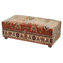 LARGE EARLY ViCTORIAN CARPET UPHOLSTERED OTTOMAN FOOTSTOOL STORAGE TRUNK C.1860