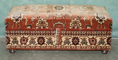 LARGE EARLY ViCTORIAN CARPET UPHOLSTERED OTTOMAN FOOTSTOOL STORAGE TRUNK C.1860