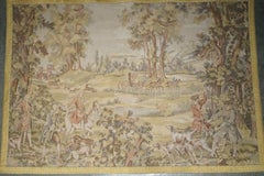 184CM X 223CM ANTIQUE FRENCH NOBLE HUNTING SCENE TAPESTRY WALL HANGING WiTH POLE