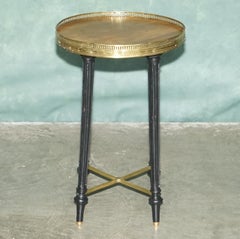 ANTIQUE 1920 FRENCH LOUIS XVI STYLE BRASS GALLERY RAiL ROUND OCCASIONAL TABLE