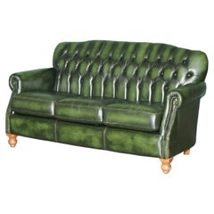 THOMAS LLOYD VICTORiA BOTTLE GREEN LEATHER THREE SEATER CHESTERFIELD TUFTED SOFA