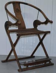19th Century Pair of Chinese Horseshoe Folding Chairs and Side Table