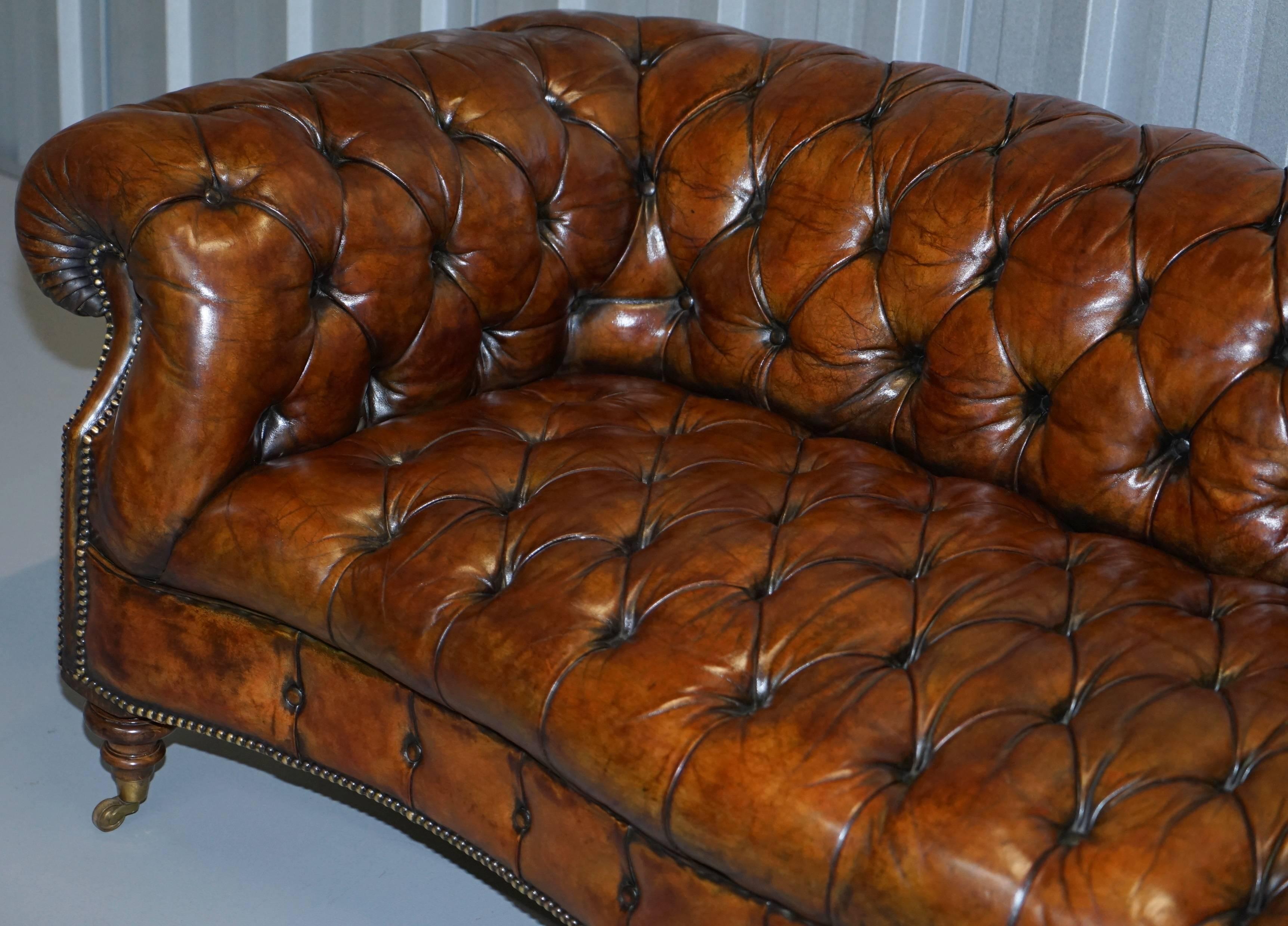 Pair of Victorian Howard & Sons Style Serpentine Fronted Chesterfield Club Sofas 2