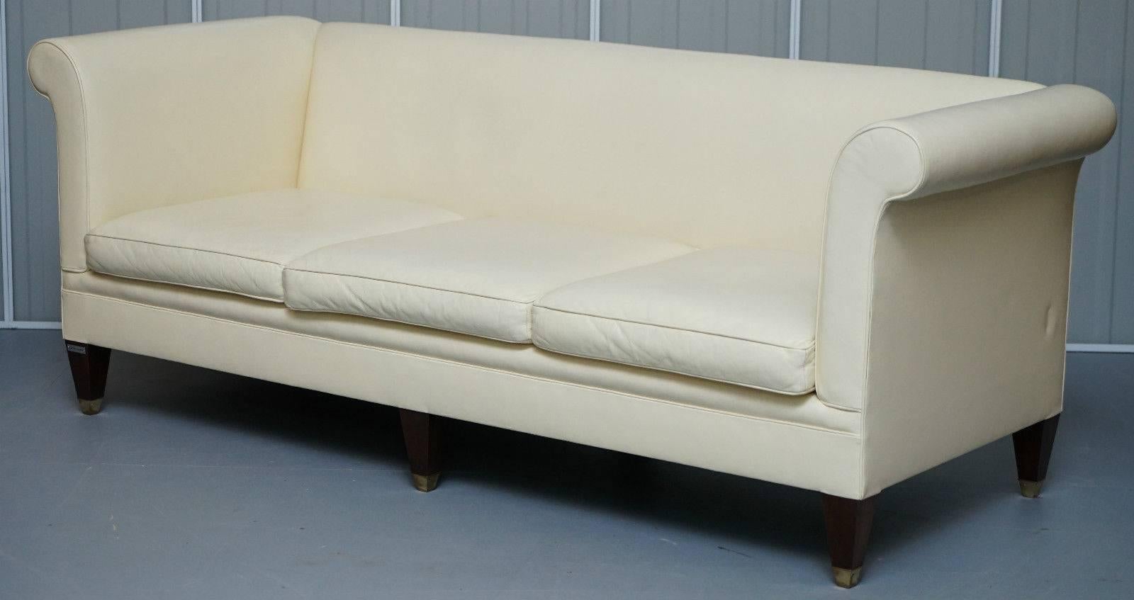 We are delighted to offer for sale this very rare custom made to order stamped Ralph Lauren Graham cream leather sofa in fully restored condition.

Where to begin! If you like quality seating then this is just about as fine as you will find