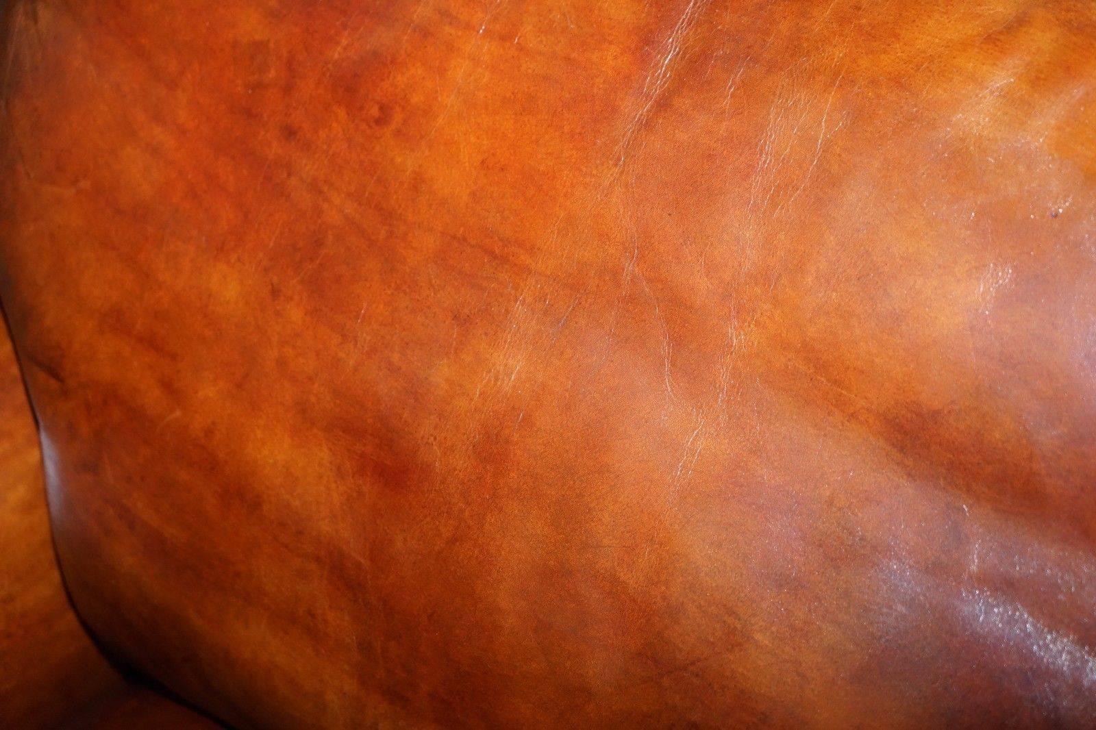 Fully Restored George Smith Aged Whiskey Brown Leather Signature Sofa Feathers In Excellent Condition In West Sussex, Pulborough