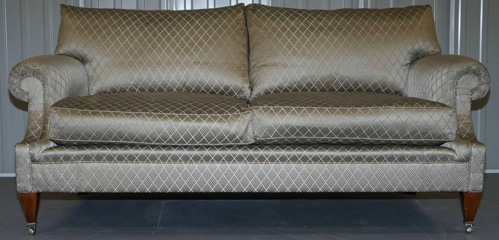 Pair of Harrods Mayfair Inc Original Receipt Artistic Silk Upholstery Sofas 1