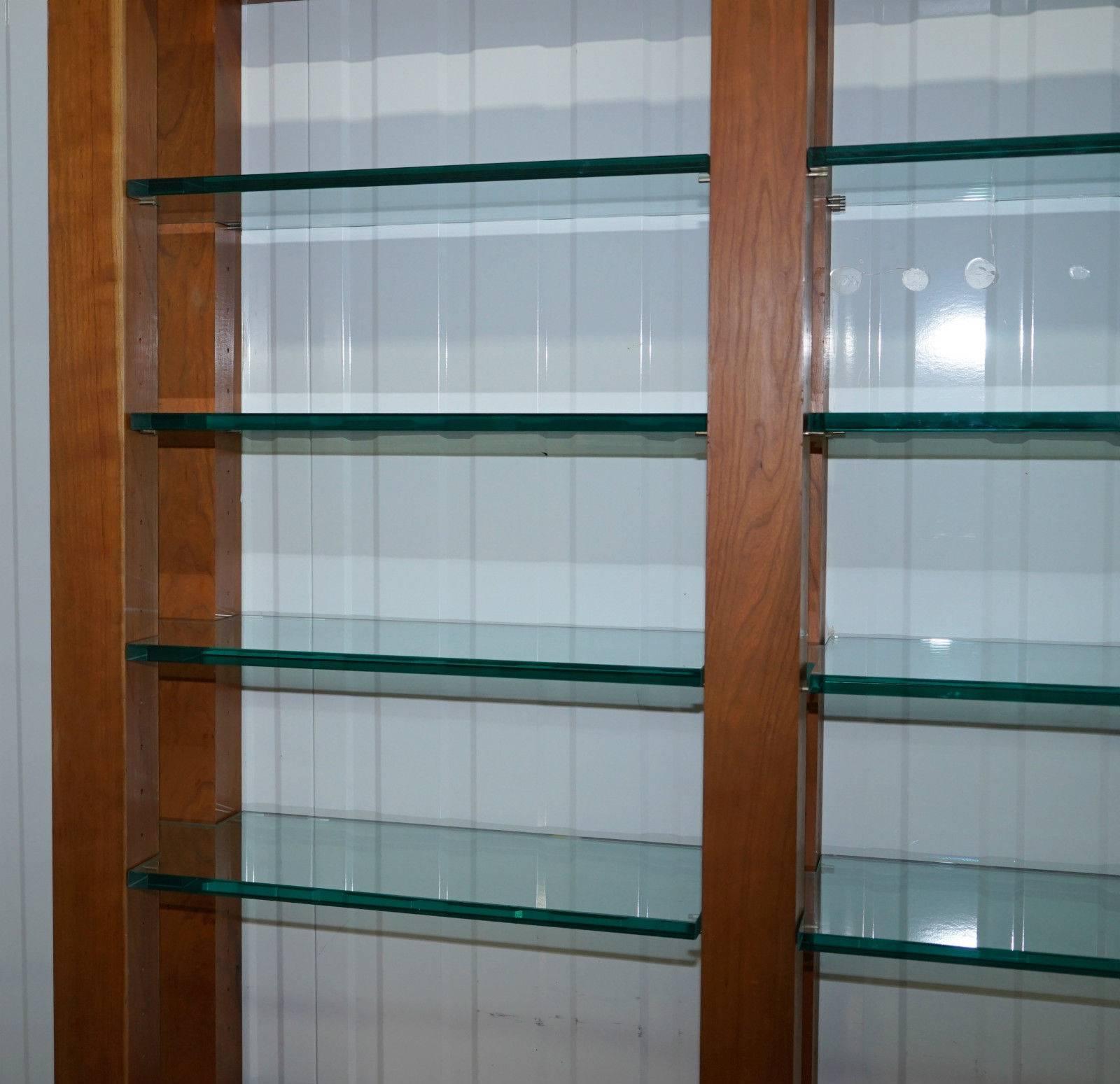 Contemporary Custom-Made One-Off Solid Cherrywood and Tempered Glass Bookcase Cabinet
