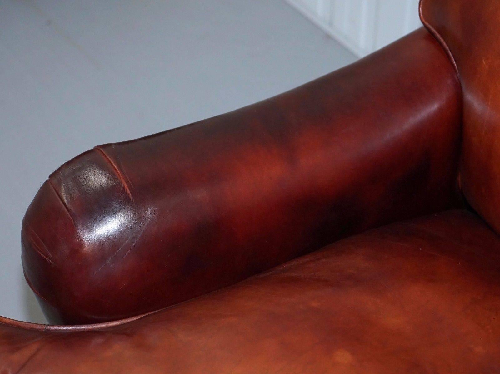 Brass George Smith Signature Howard & Son's Style Sofa Hand-Dyed Brown Leather