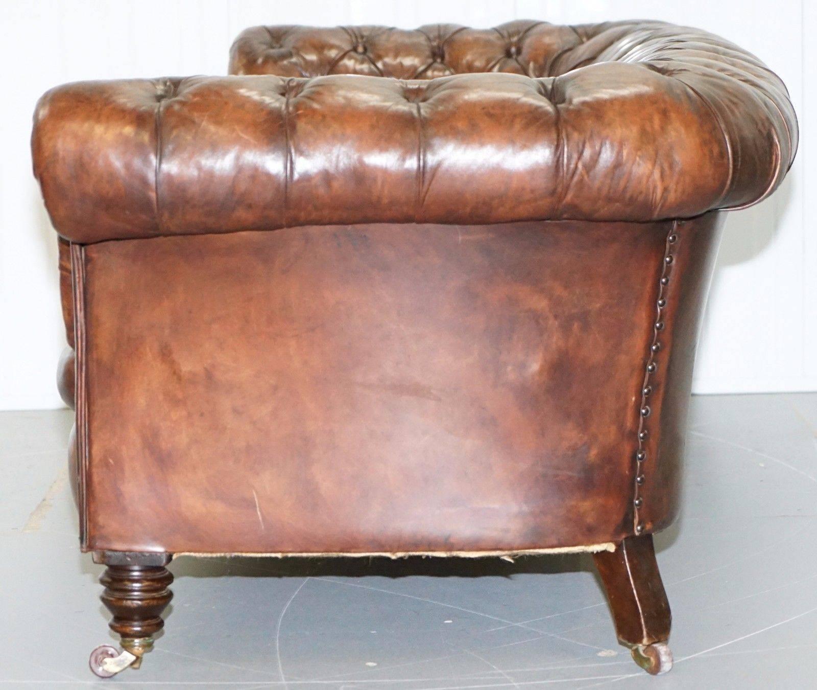 Hand-Carved Victorian James Jas Shoolbred Chesterfield Sofa Fully Stamped, circa 1860