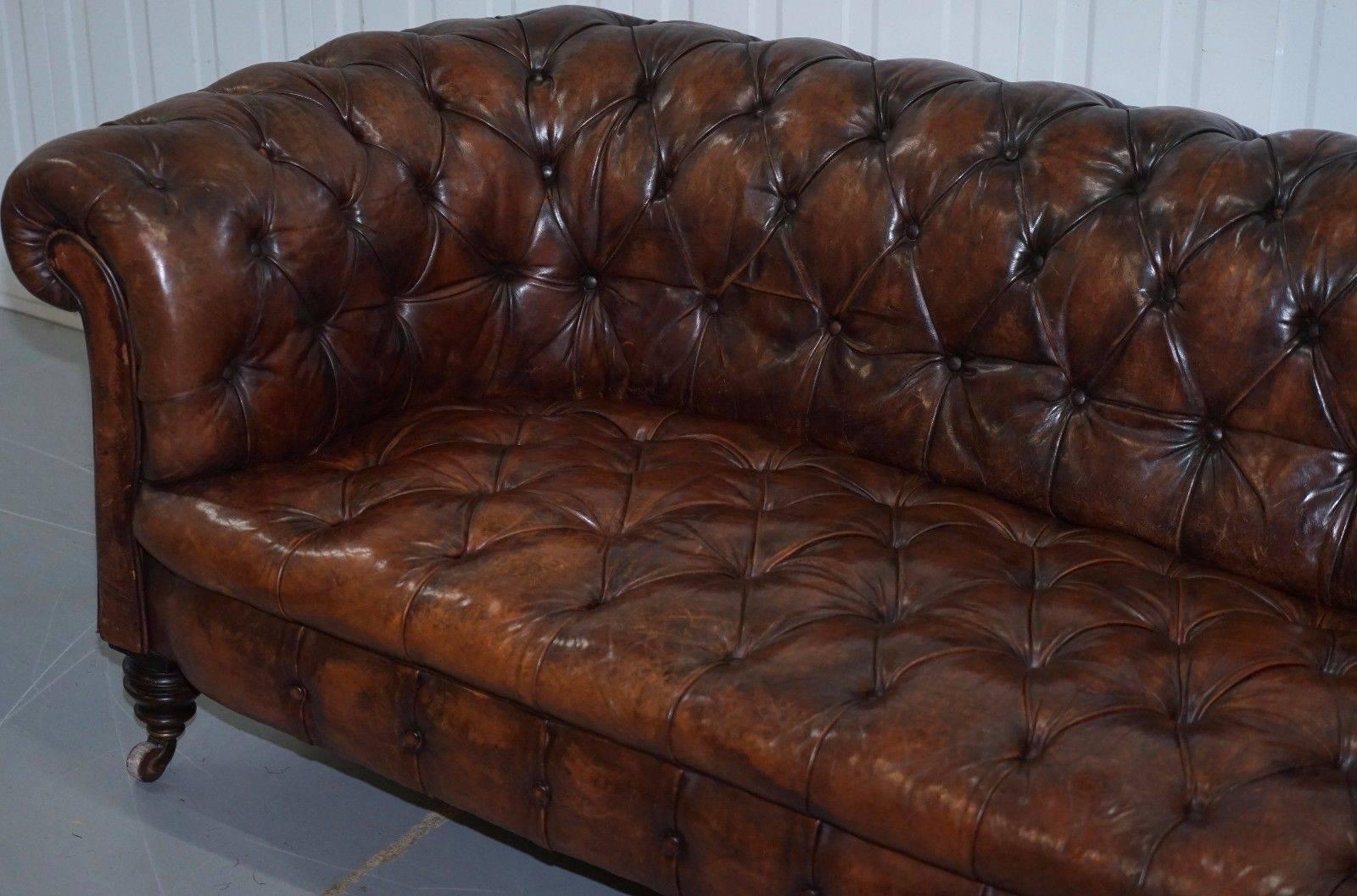 British Victorian James Jas Shoolbred Chesterfield Sofa Fully Stamped, circa 1860
