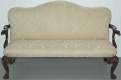 Antique George II Irish Style Handmade Settee Lion Carver Hairy Paw Legs Sofa