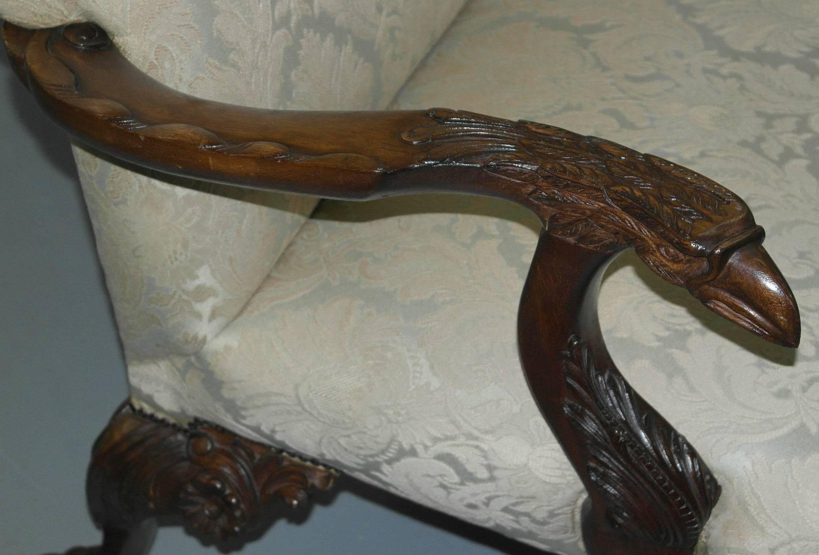 Hand-Carved Antique George II Irish Style Handmade Settee Lion Carver Hairy Paw Legs Sofa