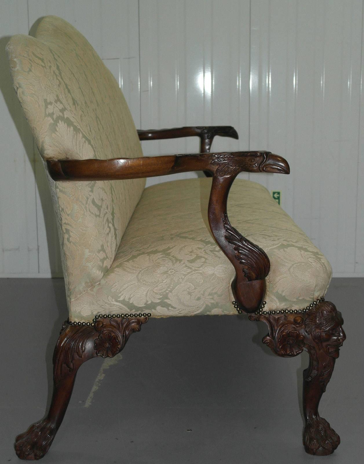 19th Century Antique George II Irish Style Handmade Settee Lion Carver Hairy Paw Legs Sofa