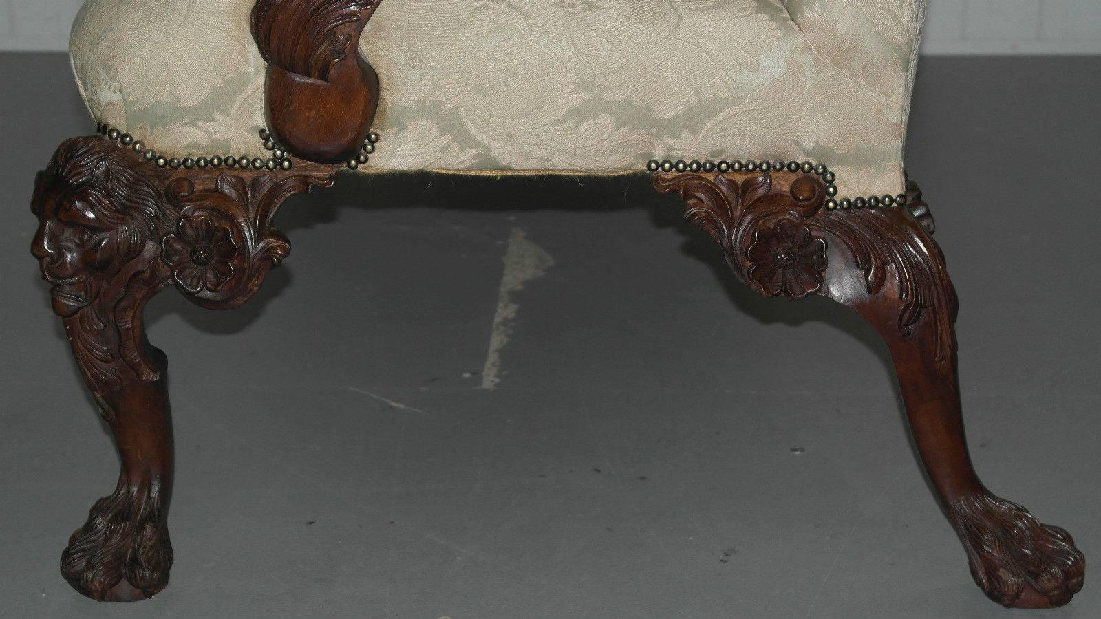 Antique George II Irish Style Handmade Settee Lion Carver Hairy Paw Legs Sofa 1