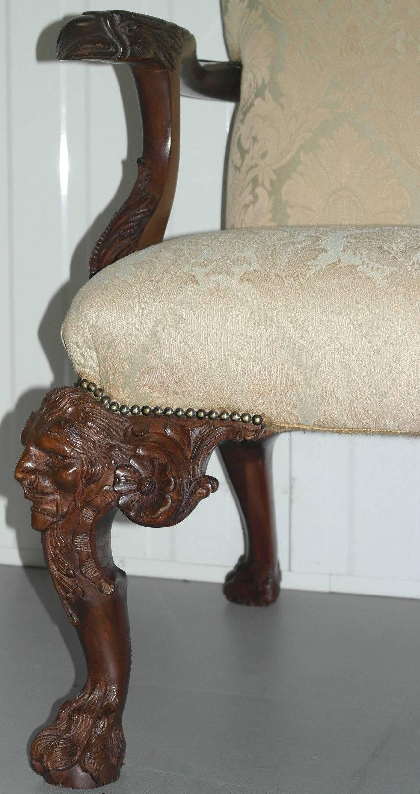 Antique George II Irish Style Handmade Settee Lion Carver Hairy Paw Legs Sofa 2