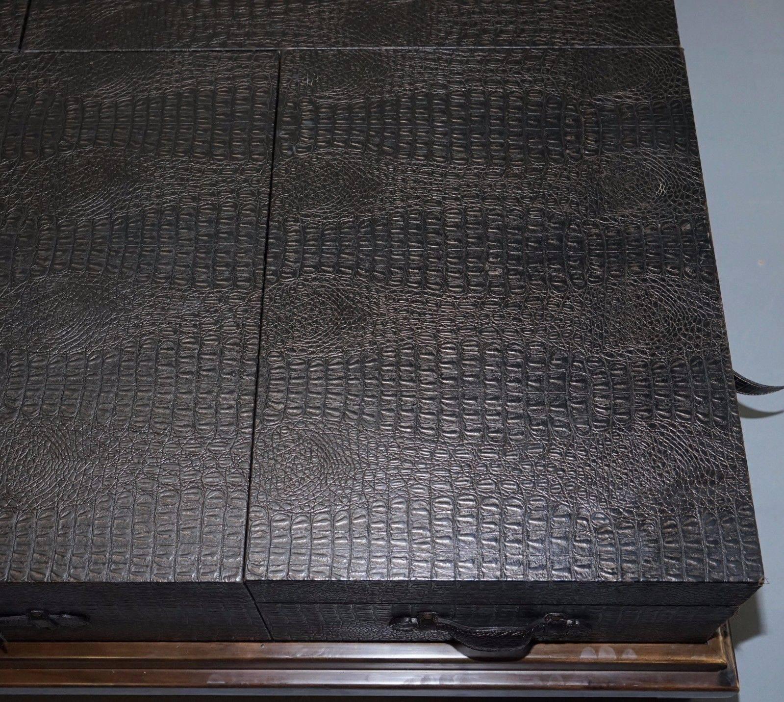 Modern Huge Metamorphic Hidden Sliding Drawers Alligator Leather Luggage Coffee Table