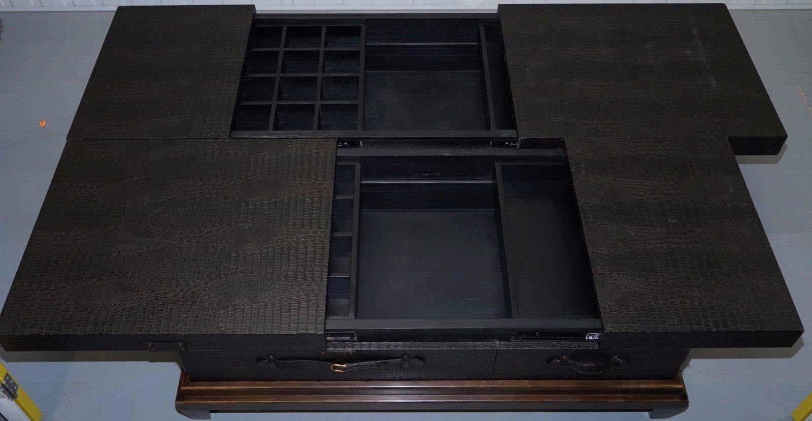 Unknown Huge Metamorphic Hidden Sliding Drawers Alligator Leather Luggage Coffee Table