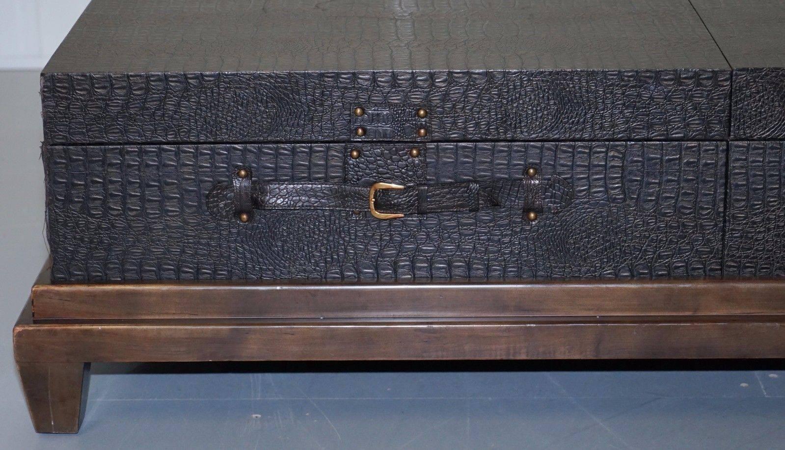 Huge Metamorphic Hidden Sliding Drawers Alligator Leather Luggage Coffee Table 1