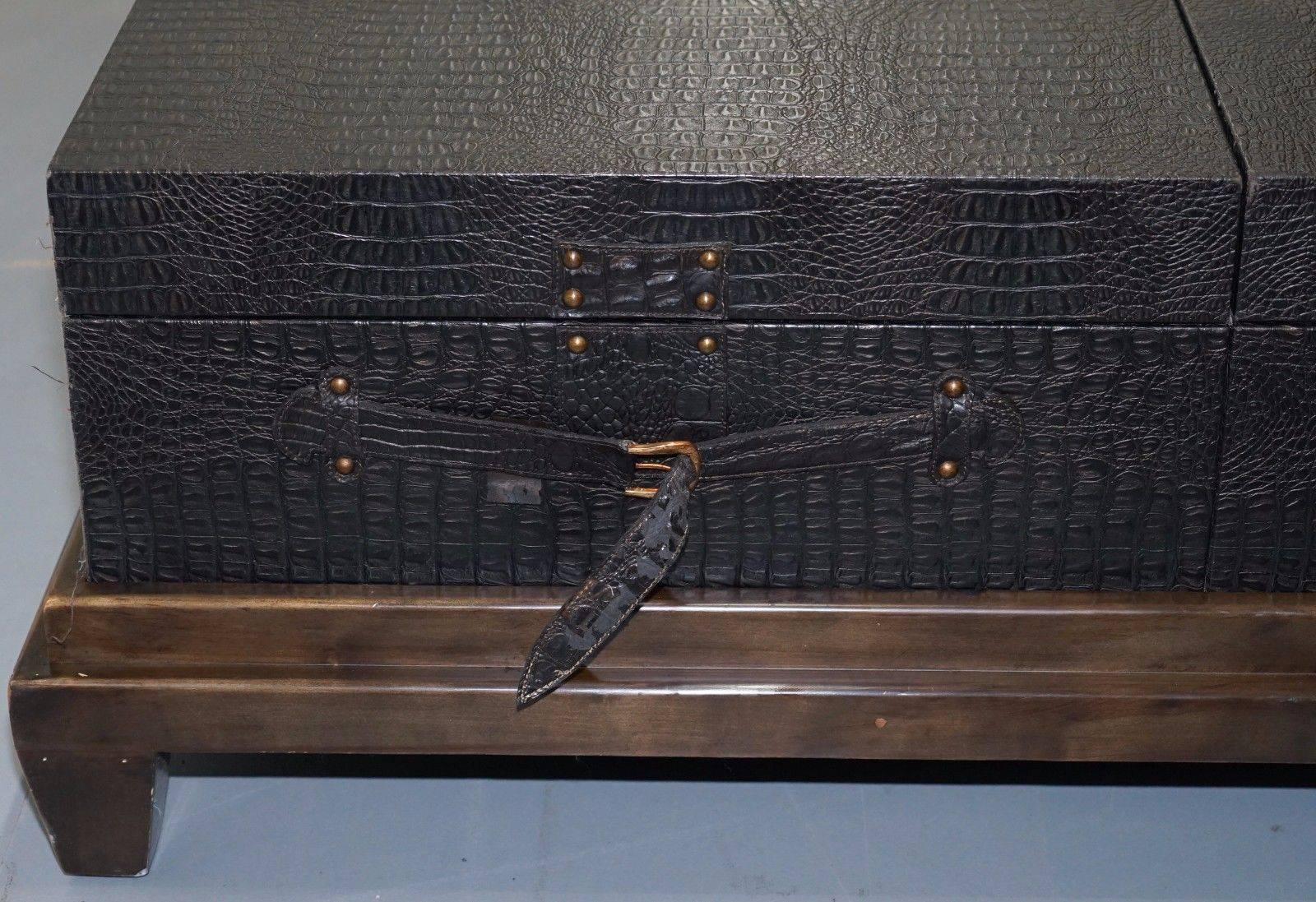 Huge Metamorphic Hidden Sliding Drawers Alligator Leather Luggage Coffee Table 2