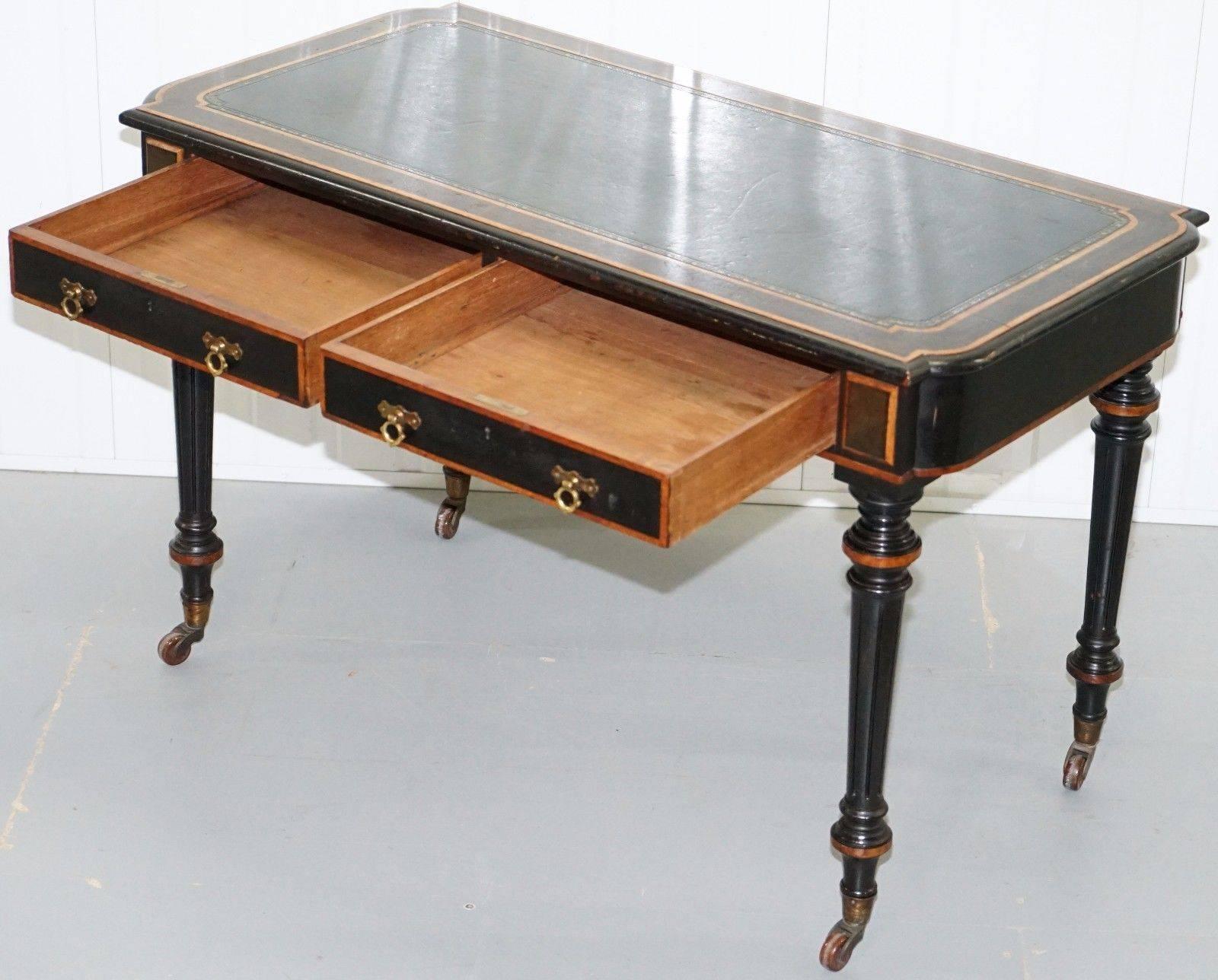 British Ebonized and Walnut Edwards and Roberts Writing Table Desk, circa 1860