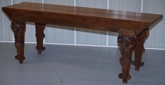 Large Flemish Dutch Solid Oak Lion Carved Hunt Serving Table, circa 1840