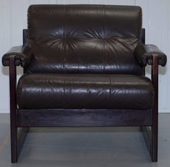 Pair of Midcentury Brazilian wood Percival Lafer Leather Armchairs, 1975