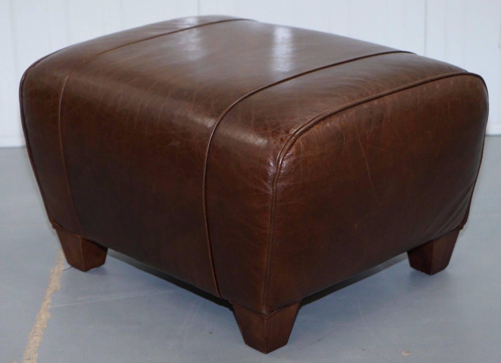 Heritage Aged Brown Distressed Leather Four Seater Sofa and Ottoman 1