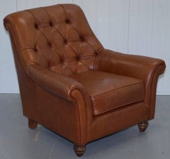 Thomas Lloyd Chesterfield Brown Leather Sofa and Club Armchair