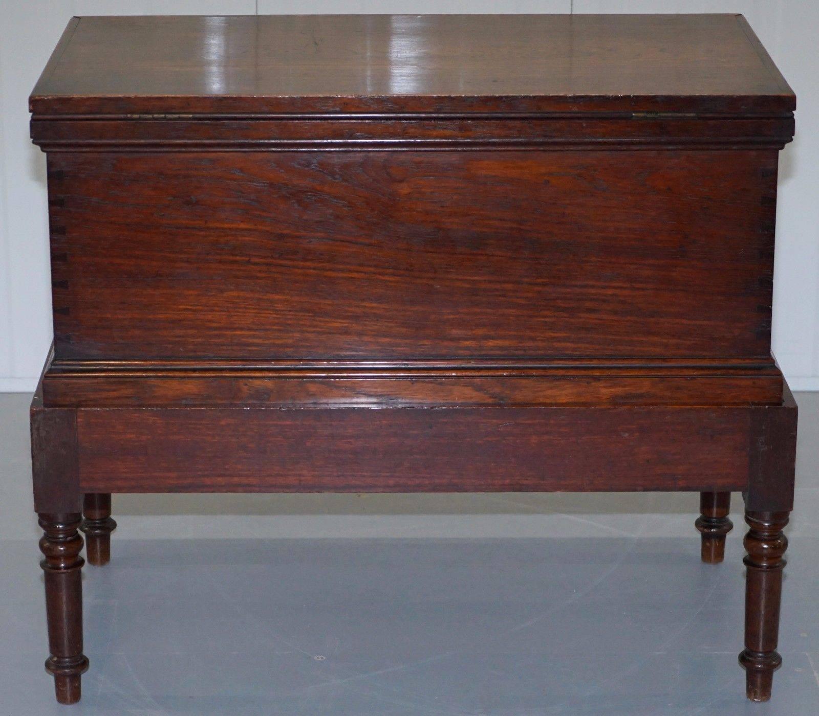 19th Century Victorian Mahogany Naval Campaign Chest on Stand with Brown Engraved Handles