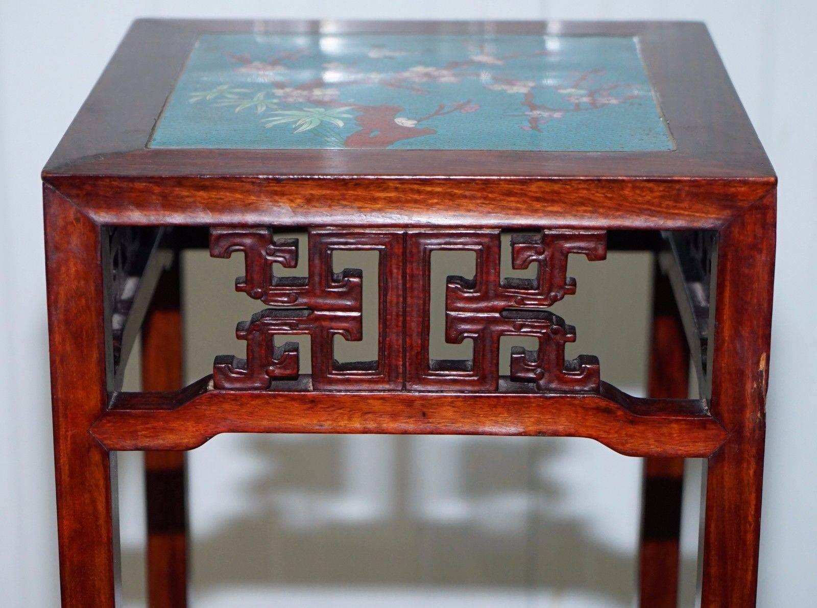 Nice pair of solid Rosewood Chinese Chen Leung Jardiniere plant pot stands with hand signed fret work tiles

Please note the delivery fee listed is just a guide, for an accurate quote please send me your postcode and I’ll price it up for you
 
A