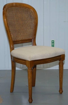 Cherry Wood Grand France Set of Four Berger Rattan Dining Chairs