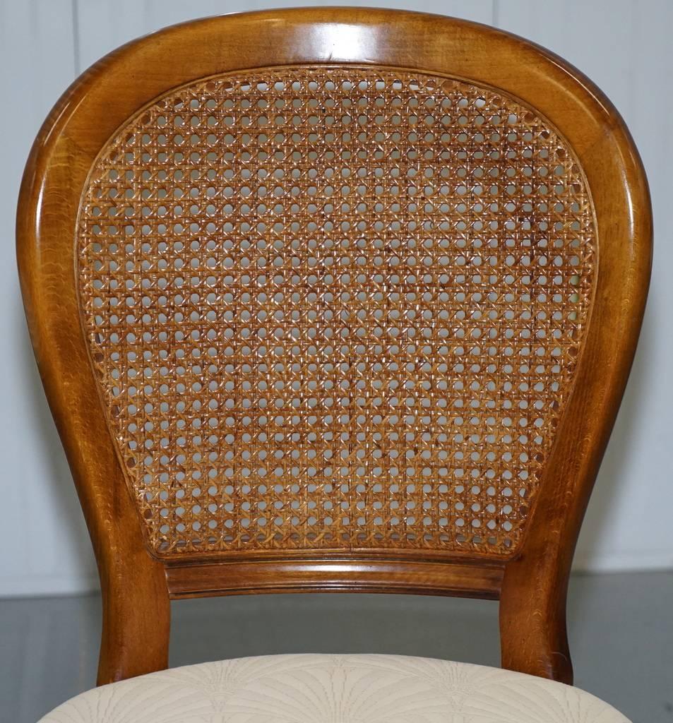 Hand-Carved Cherry Wood Grand France Set of Four Berger Rattan Dining Chairs 