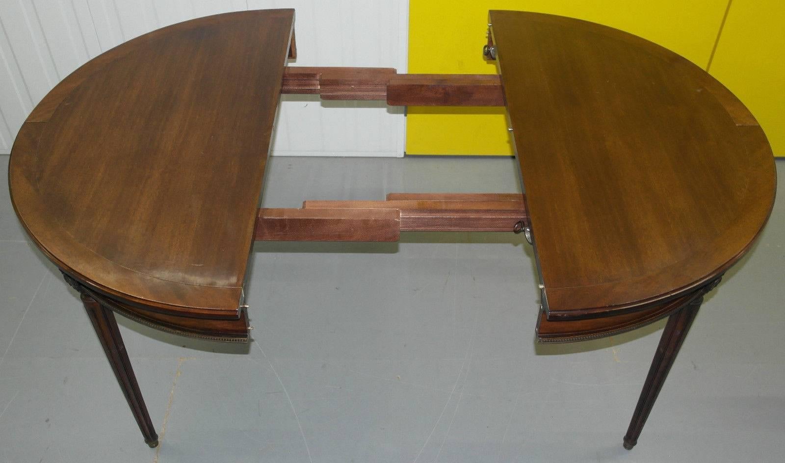 French Laval Mahogany and Brass Verlet France Extending Table Seats Four to Six