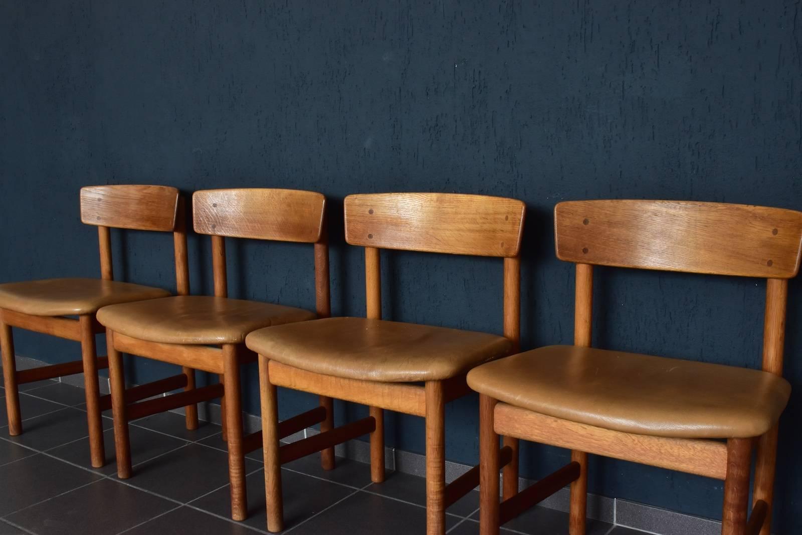 Mid-Century Modern Set of Four Børge Mogensen Chairs, Produced by Fredericia Furniture